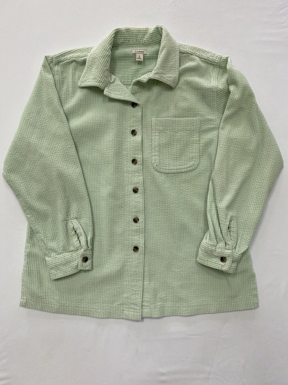 L.L. Bean Mint Green Textured Corduroy Button Down Shirt S Small